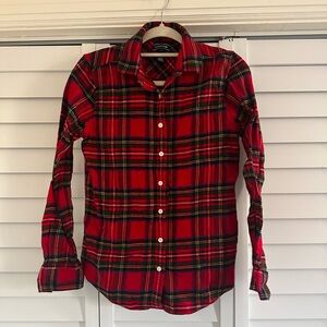Lands' End Red Tartan Plaid Shirt with Green and Navy Accents